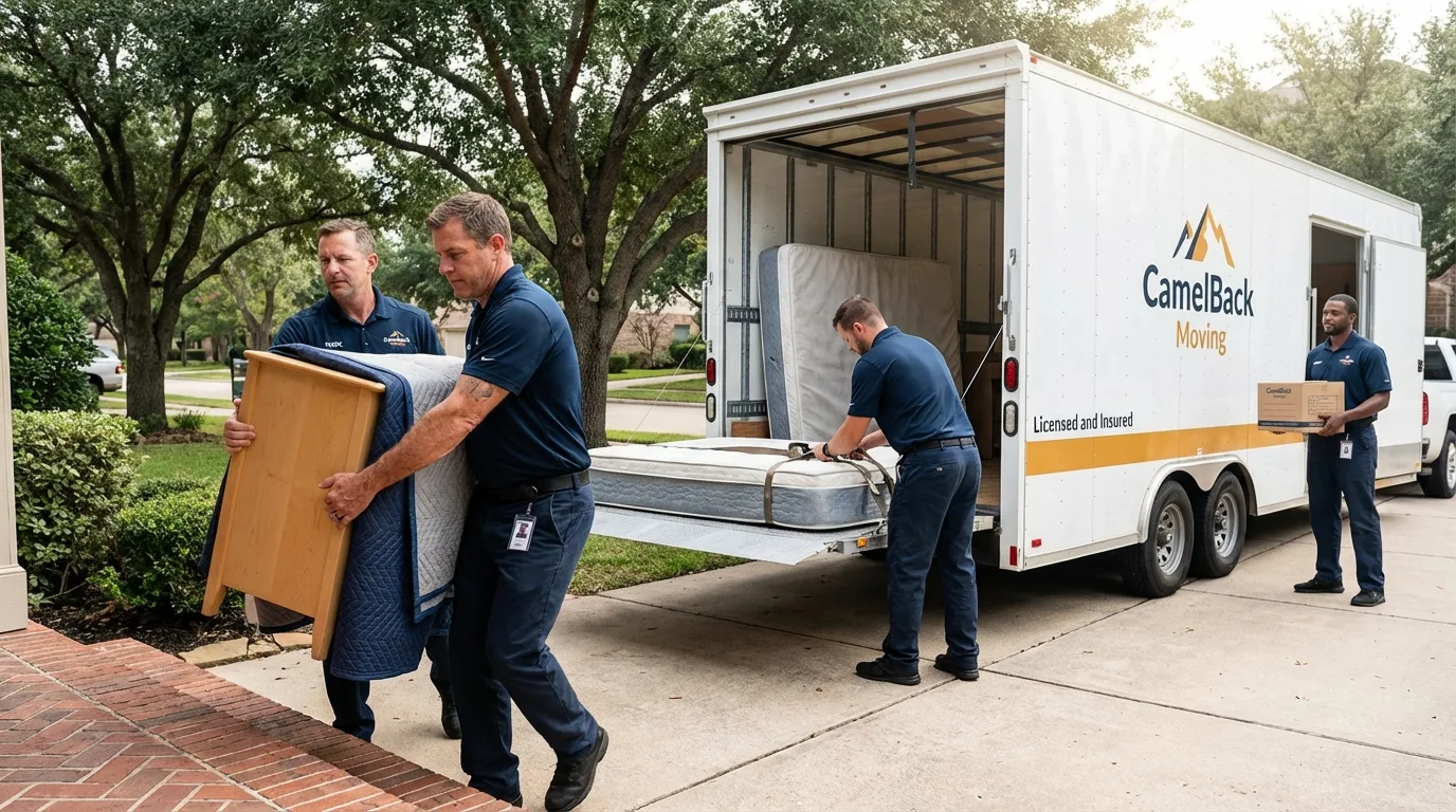 Crew loading residential truck for cross-state move from Lake Placid, NY