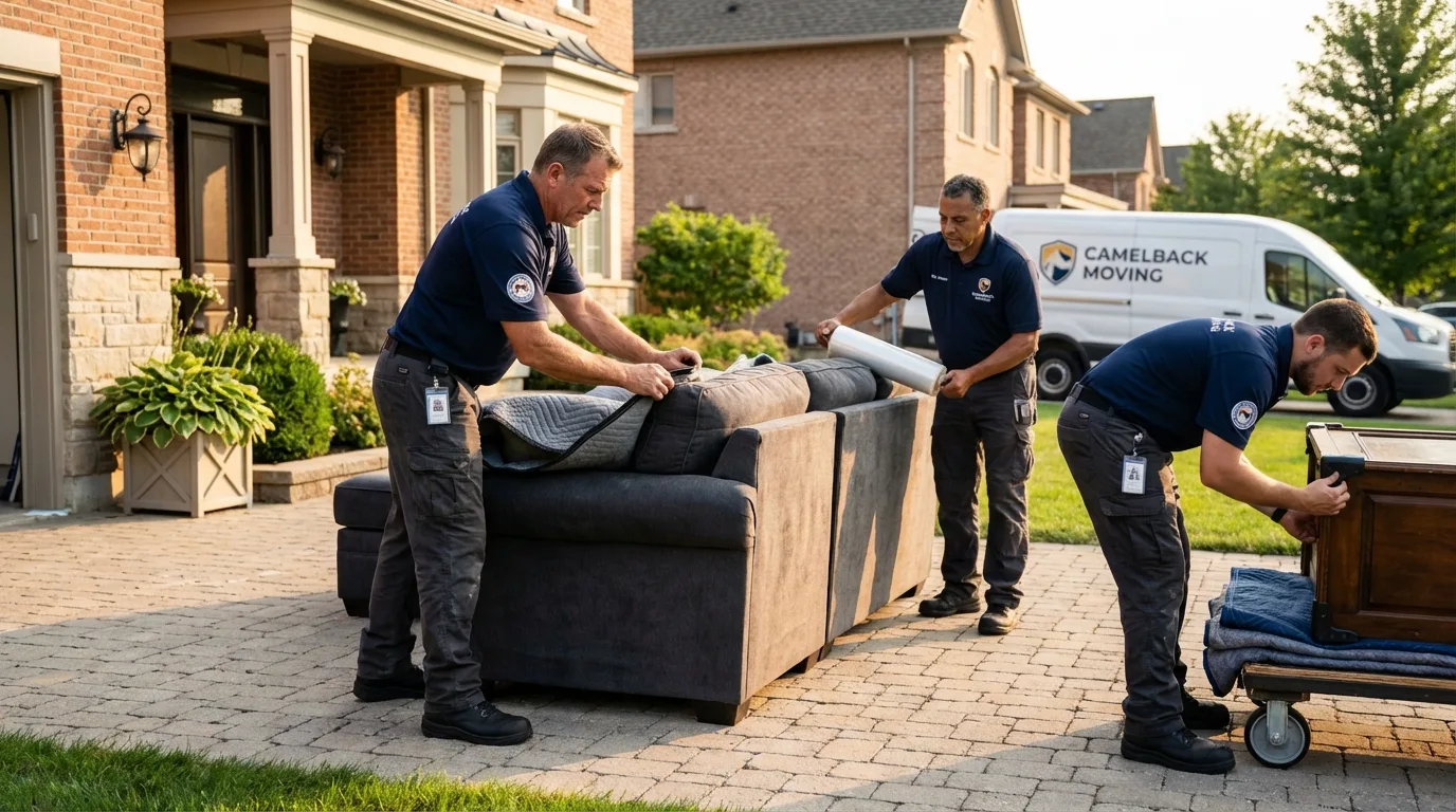 Large estate moving crew wrapping furniture in Lake Placid, NY